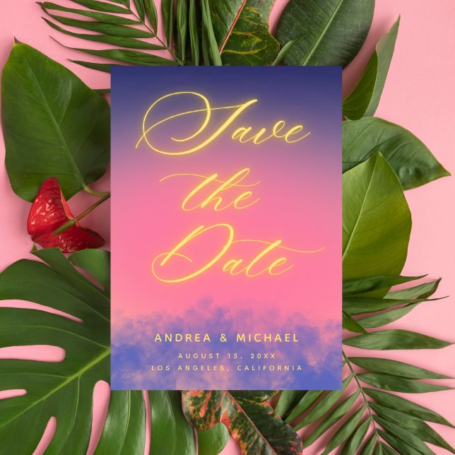 Reserve A Data Dreamy Sunset Sky & Neon Photo Code Wedding (Criador carregado)