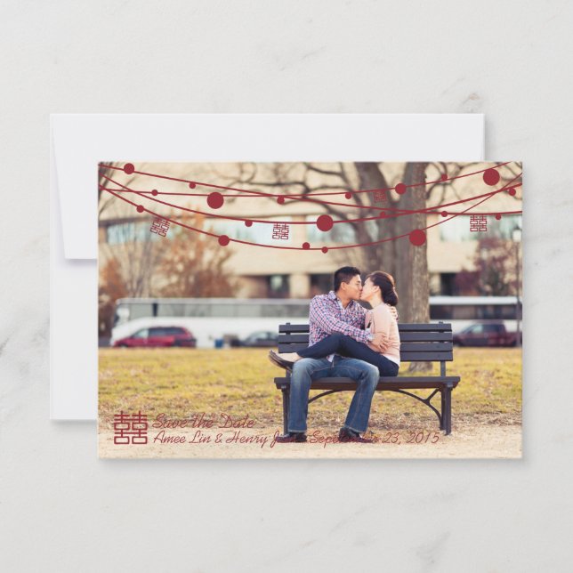 Reserve A Data Dupla Felicidade Lanternas Casando Salve a Data (Frente)