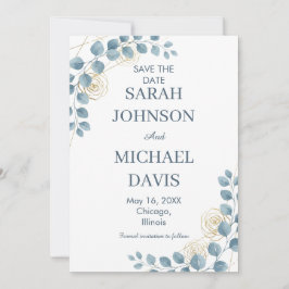 Reserve A Data Dusty Blue And Gold Floral Wedding