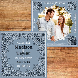 Reserve A Data Dusty Blue Bandana Photo Flat Save The Date Card