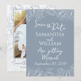 Reserve A Data Dusty Blue Boho Floral Moderno Casamento