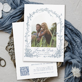 Reserve A Data Dusty Blue Botanical Arch Garden Wedding Photo