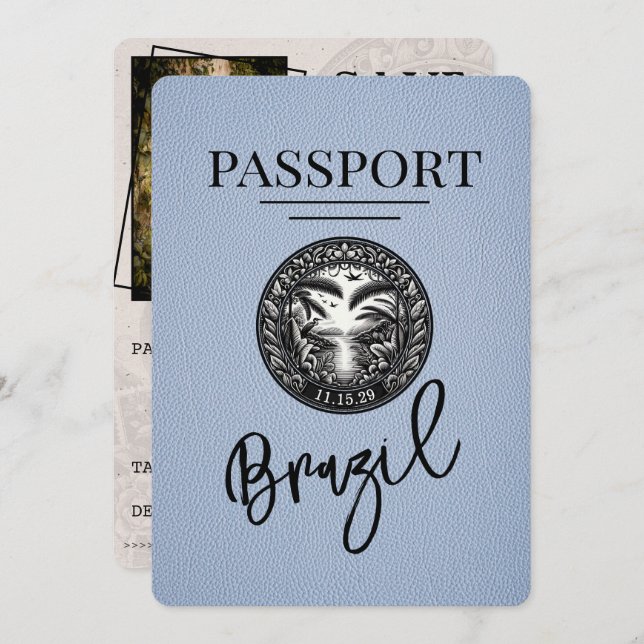 Reserve A Data Dusty Blue Brasil Passaporte Salvar Data (Frente/Verso)