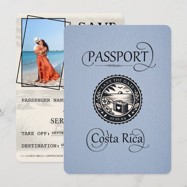 Reserve A Data Dusty Blue Costa Rica Passaporte (Frente/Verso)