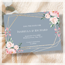 Reserve A Data Dusty Blue | DOURADO | Casamento Floral Rosa Esbra