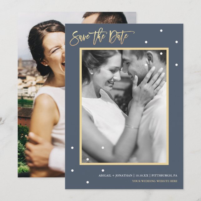 Reserve A Data Dusty Blue Duas Fotografias com Pontos Guarde a Da (Frente/Verso)