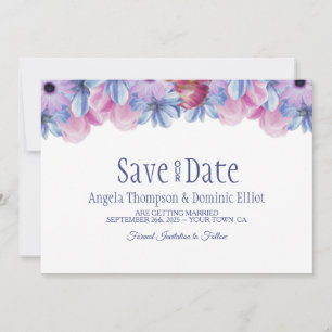 Reserve A Data Dusty Blue e Pink Floral Casamento Salvar a Data