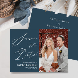 Reserve A Data Dusty Blue Elegant Script Modern Fotografia Casame