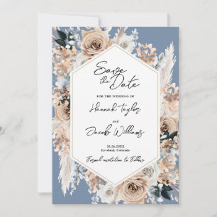 Reserve A Data Dusty Blue Floral Boho Wedding
