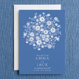 Reserve A Data Dusty Blue Floral Bouquet Save the Date Card
