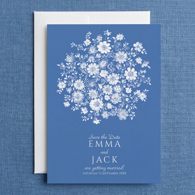Reserve A Data Dusty Blue Floral Bouquet Save the Date Card (Dusty Blue Floral Bouquet Save the Date Card.)