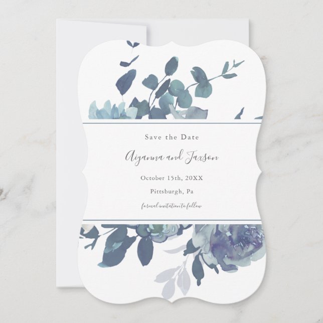 Reserve A Data Dusty Blue Floral Wedding (Frente)