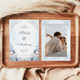 Reserve A Data Dusty Blue Floral Wedding Save the Date