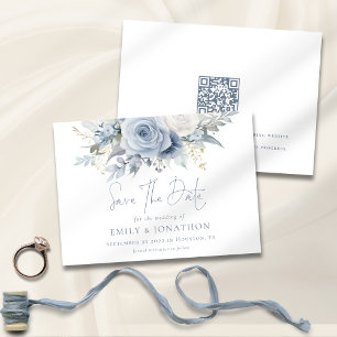 Reserve A Data Dusty Blue Florals Código QR Blue Lettering Casame