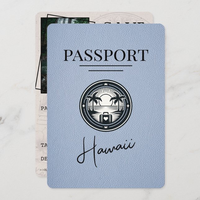 Reserve A Data Dusty Blue Hawaii Passaporte Salvar Data (Frente/Verso)