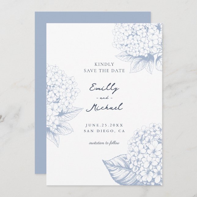 Reserve A Data Dusty Blue Hydrangea Floral Weding (Frente/Verso)