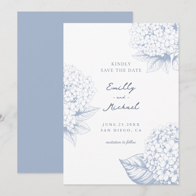 Reserve A Data Dusty Blue Hydrangea Floral Weding (Frente/Verso)