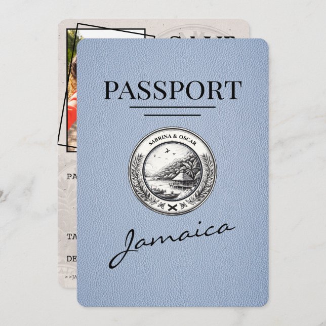 Reserve A Data Dusty Blue Jamaica Passaporte Salvar Data (Frente/Verso)