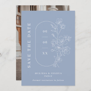 Reserve A Data Dusty Blue Line Desenha Foto Floral Casamento