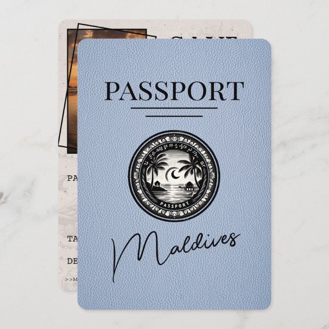 Reserve A Data Dusty Blue Maldives Passaporte Salvar Data (Frente/Verso)