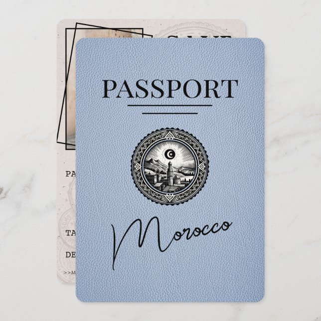 Reserve A Data Dusty Blue Marrocos Passaporte Salvar Data (Frente/Verso)