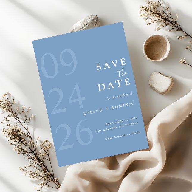 Reserve A Data Dusty Blue Modern Typography Minimalist Wedding (Criador carregado)