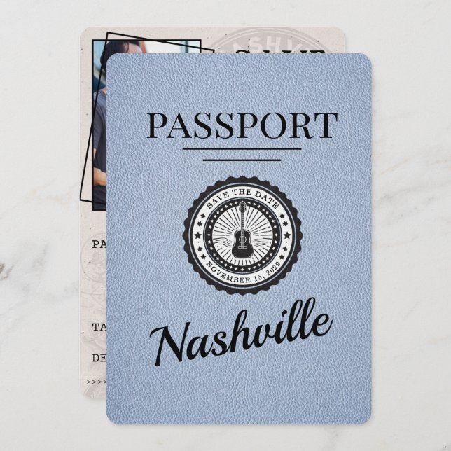 Reserve A Data Dusty Blue Nashville Passaporte Salvar A Data (Frente/Verso)