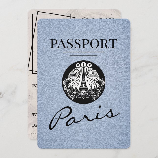 Reserve A Data Dusty Blue Paris Passaporte Salvar Data (Frente/Verso)