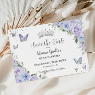 Reserve A Data Dusty Blue Purple Floral Silver Quinceañera 16º