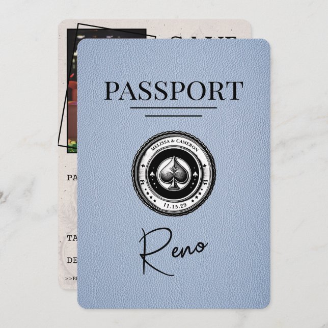 Reserve A Data Dusty Blue Reno Passaporte Salvar Data (Frente/Verso)