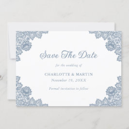 Reserve A Data Dusty Blue Rustic Floral Lace Casamento