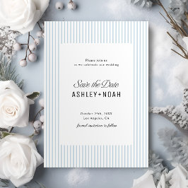 Reserve A Data Dusty Blue Striped Elegance Classy Wedding