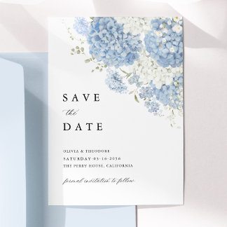 Reserve A Data Dusty Blue White Floral Save the Date Invitation