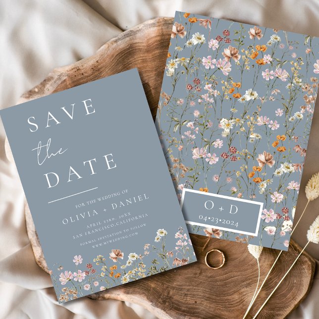 Reserve A Data Dusty Blue Wildflower Boho Salvar a Data (Criador carregado)