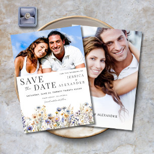 Reserve A Data Dusty Blue Wildflower Elegante Dois Casamento Foto