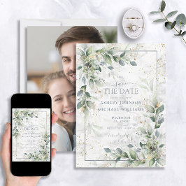 Reserve A Data Dusty Botanical Greenery Foto Dourada Salve a Data