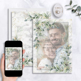 Reserve A Data Dusty Botanical Greenery Foto Dourada Salve a Data