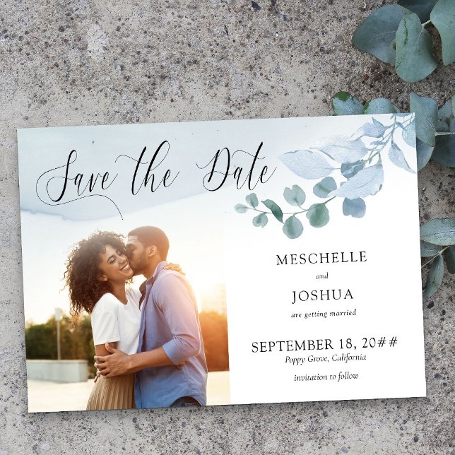 Reserve A Data Dusty Eucalyptus Wedding Elegant Foliage Foto (Photo Save the Date from my Dusty Eucalyptus wedding collection)