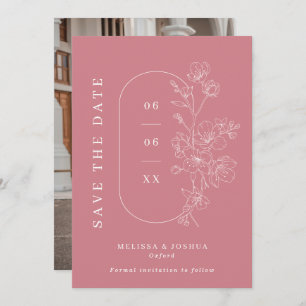 Reserve A Data Dusty Pink Line Desenha Foto Floral Casamento