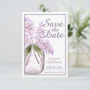 Reserve A Data Dusty Purple Watercolor Jar of Lilacs Wedding