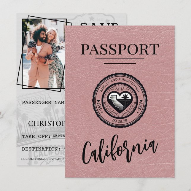 Reserve A Data Dusty Rosa California Passport Salvar a Data (Frente/Verso)