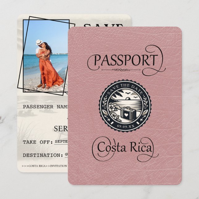 Reserve A Data Dusty Rosa do Passaporte Costa Rica (Frente/Verso)