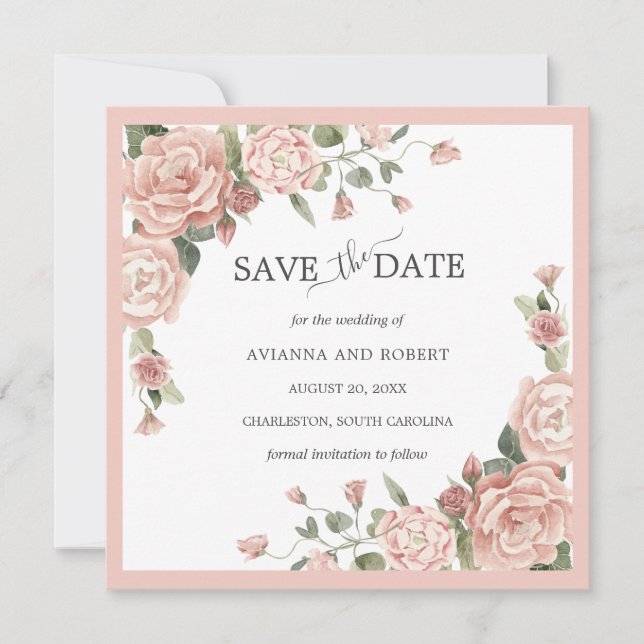Reserve A Data Dusty Rosa Floral Eucalyptus Weding A Data (Frente)