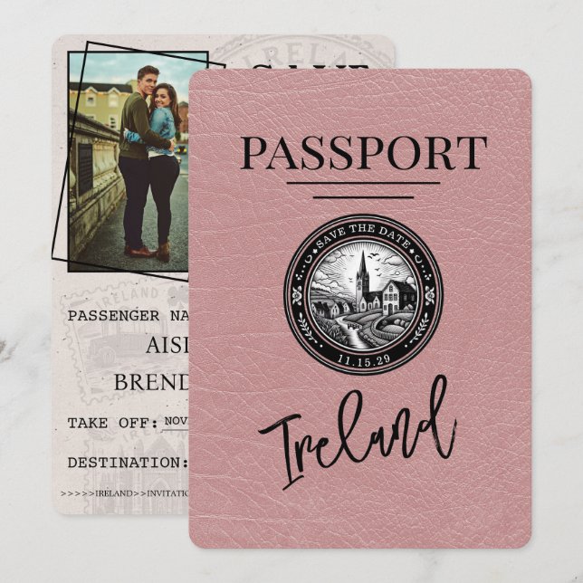 Reserve A Data Dusty Rosa Ireland Passaporte Salvar Data (Frente/Verso)