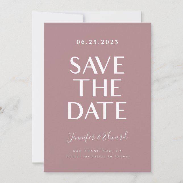 Reserve A Data Dusty Rosa Modern Weding Save The Date (Frente)