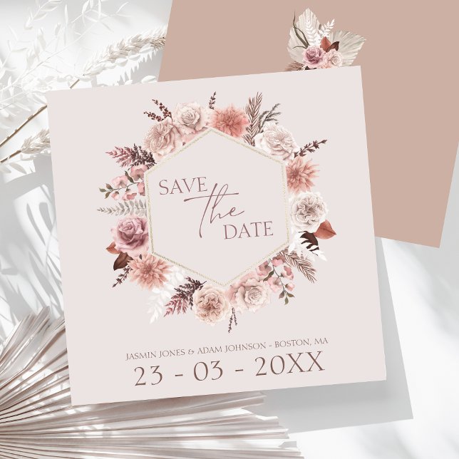 Reserve A Data Dusty Rosa Pampas Grass Wreath Salvar Data (Boho Dusty Pink Dried Flowers Wreath Wedding Save The Date)