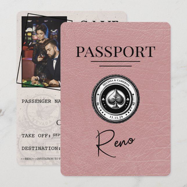 Reserve A Data Dusty Rose Reno Passaporte Salvar a Data (Frente/Verso)