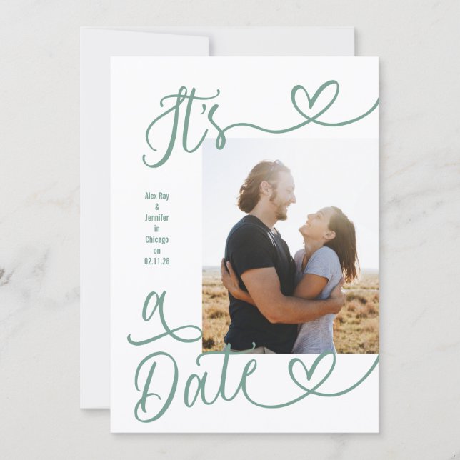 Reserve A Data É Uma Data Foto Casamento Verde Sage (Frente)