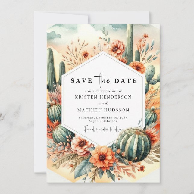 Reserve A Data Earthy Boho Cactus Wedding (Frente)