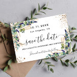 Reserve A Data Ecalyptus de aniversário elegante<br><div class="desc">Uma tendência Salve a data para uma festa de aniversário 40th (ou qualquer idade). Um fundo branco de na moda, decorado com eucalipto, verde, folhagem de ouro e pó de dourado falso. Personalize e adicione uma data, nome e texto. O texto: Salvar a Data é gravado com um script de...</div>